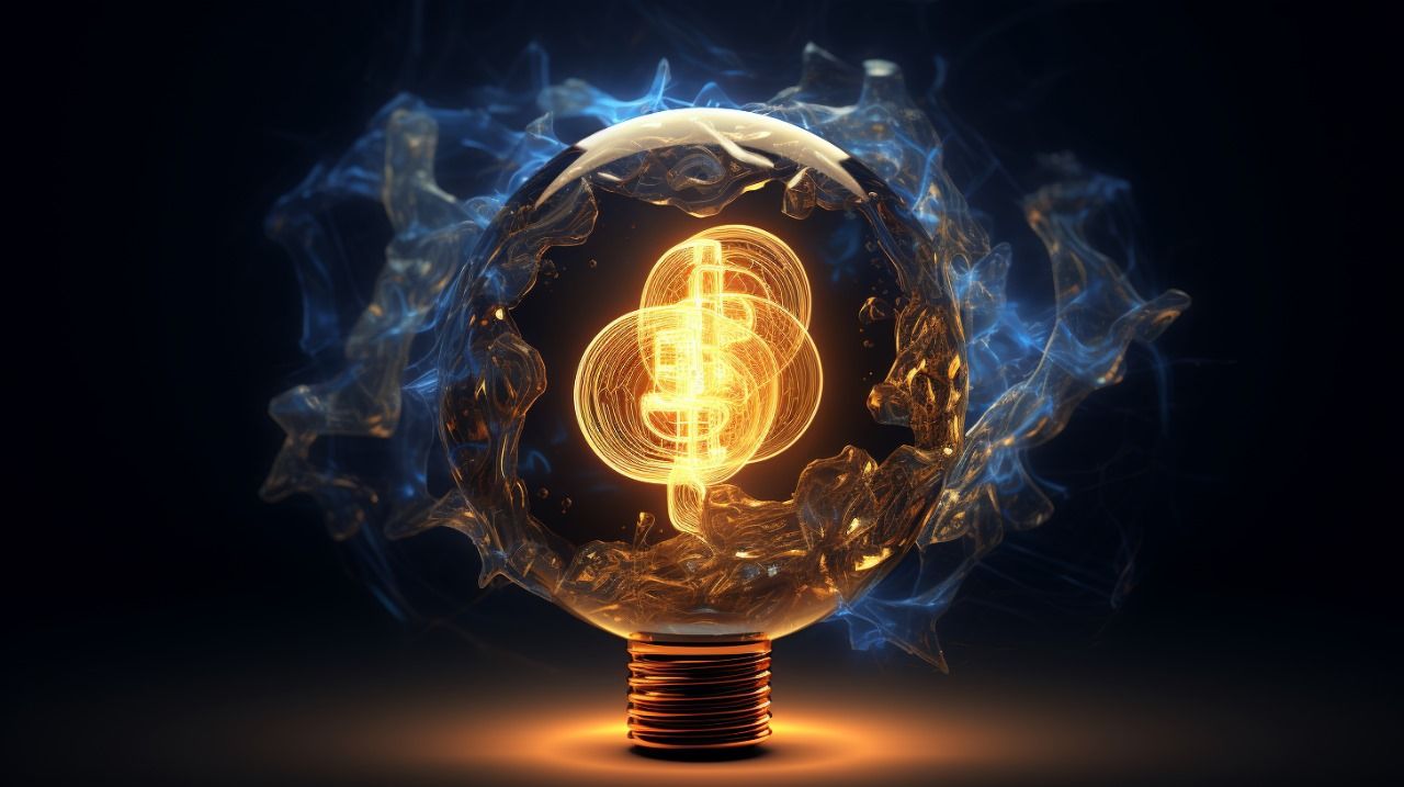 Representación de un bombillo con Bitcoin en el medio