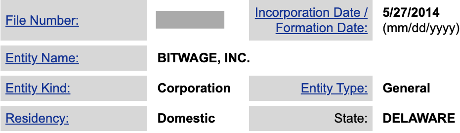 captura mostrando la fecha de la creación de la empresa de Bitwage